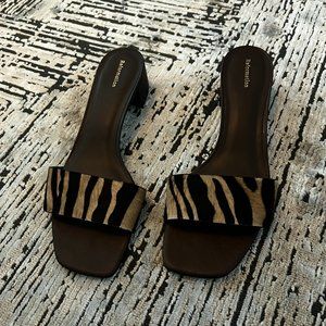 Reformation Ponyhair Zebra print slides